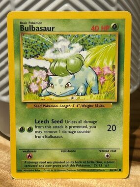 Pokemon Bulbasaur, Vintage Card, 1999, 96, 98, Collectible, Fan Favorite